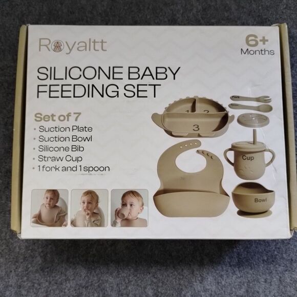 Royalty Silicone Baby Feeding Set Of 7 Tan - Picture 1 of 4